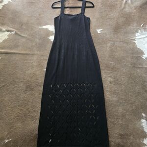 Cupshe Black Strappy Maxi Dress with Lattice Cutout Skirt